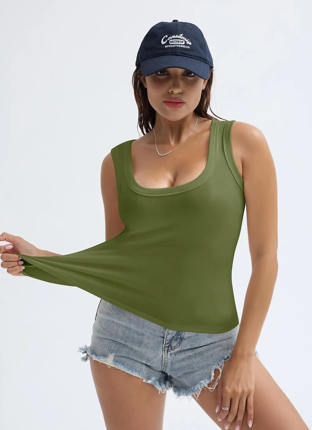 SVALIY Summer Womens Tank Tops 2024 Square Neck Fitted Sleeveless Shirts for Women Ribbed Basic Top