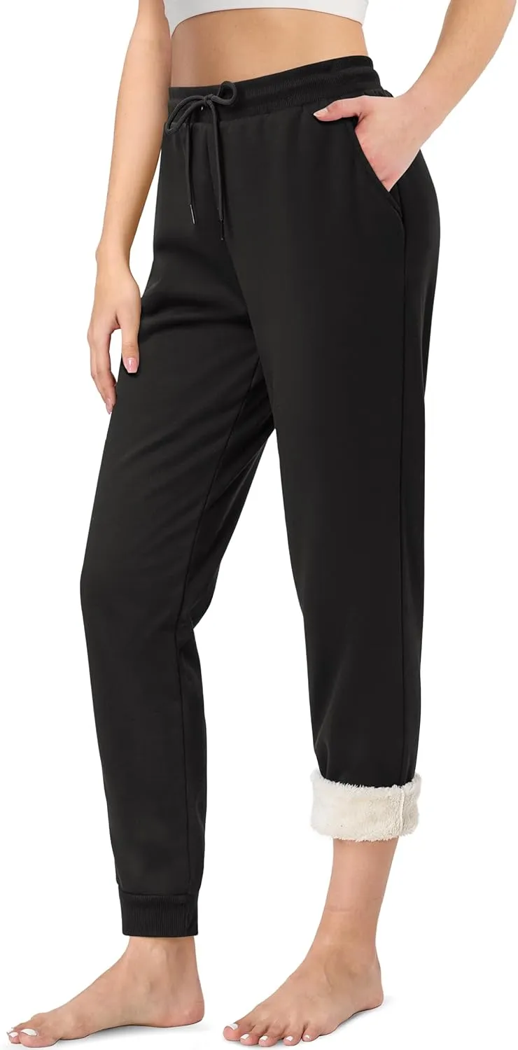 TACVASEN Women's Sherpa Lined Sweatpants Warm Winter Fleece Jogger Thermal Thick Cotton Pants for Outdoor Athletic Lounge