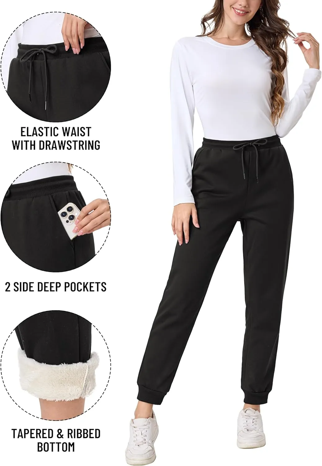 TACVASEN Women's Sherpa Lined Sweatpants Warm Winter Fleece Jogger Thermal Thick Cotton Pants for Outdoor Athletic Lounge