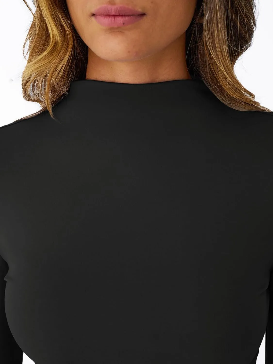 Trendy Queen Womens Long Sleeve Shirts Mock Neck Crop Tops Basic Turtleneck Tee Fall Fashion Thermal Underswear Clothes
