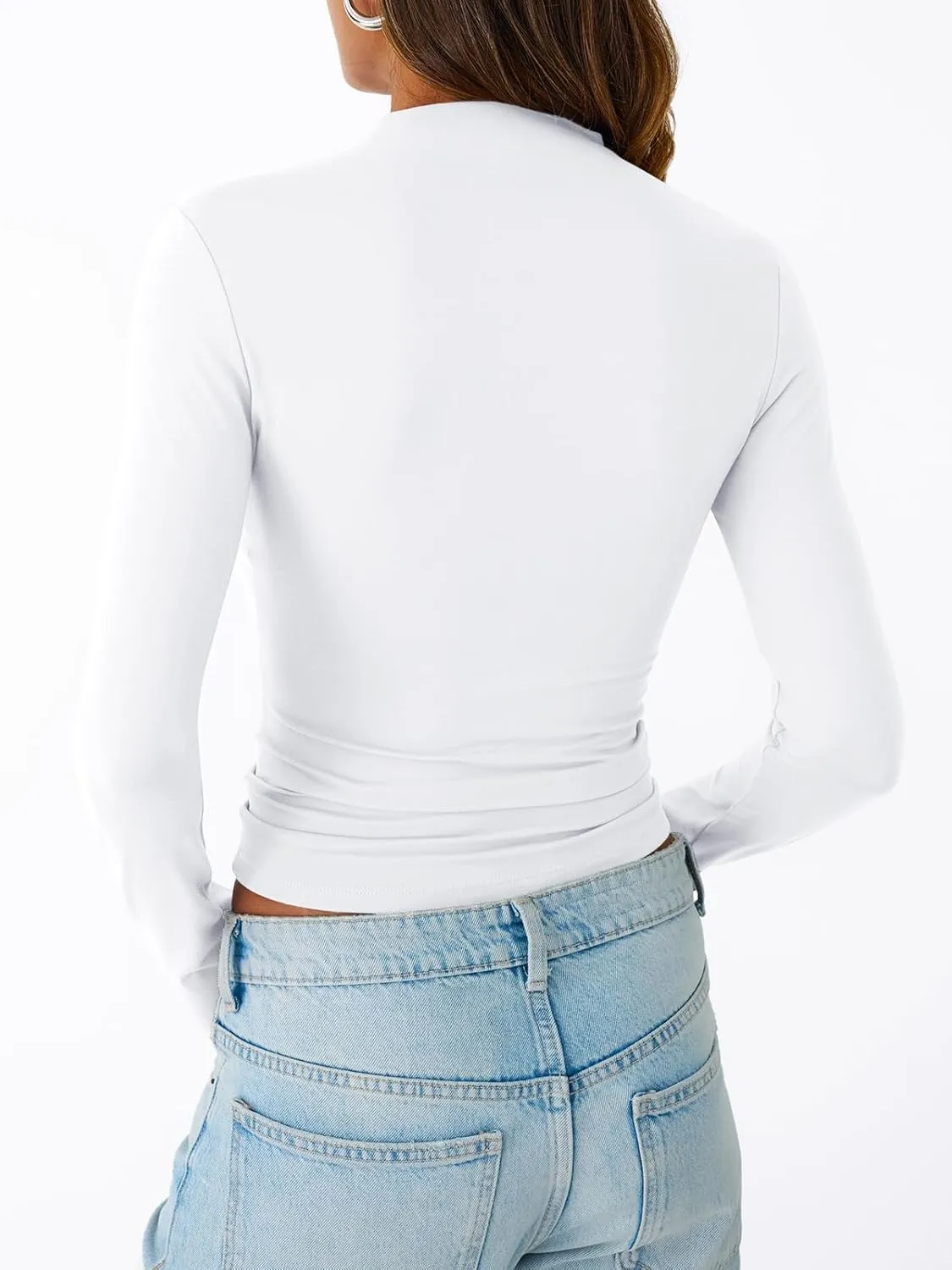 Trendy Queen Womens Long Sleeve Shirts Mock Neck Crop Tops Basic Turtleneck Tee Fall Fashion Thermal Underswear Clothes