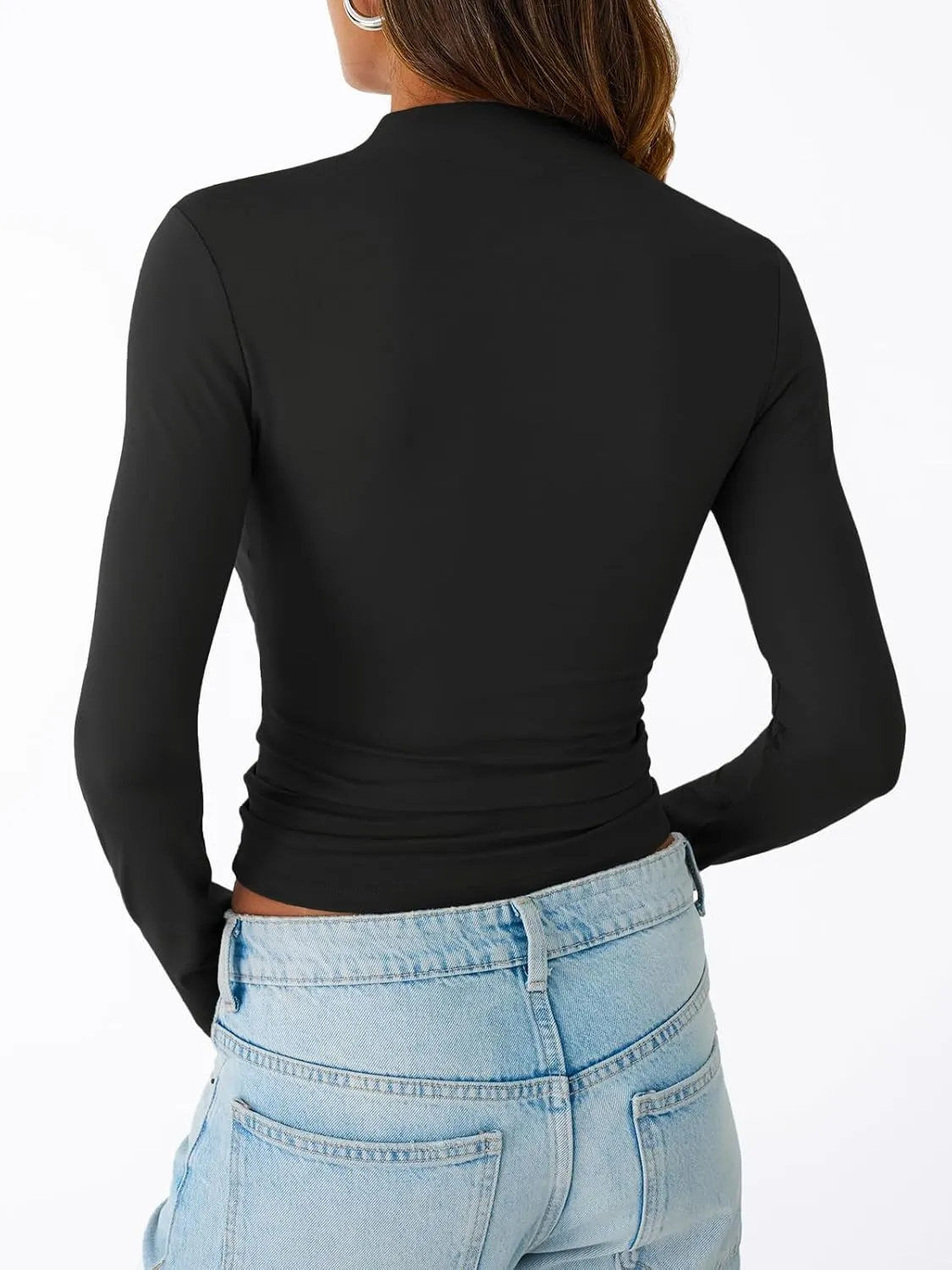 Trendy Queen Womens Long Sleeve Shirts Mock Neck Crop Tops Basic Turtleneck Tee Fall Fashion Thermal Underswear Clothes