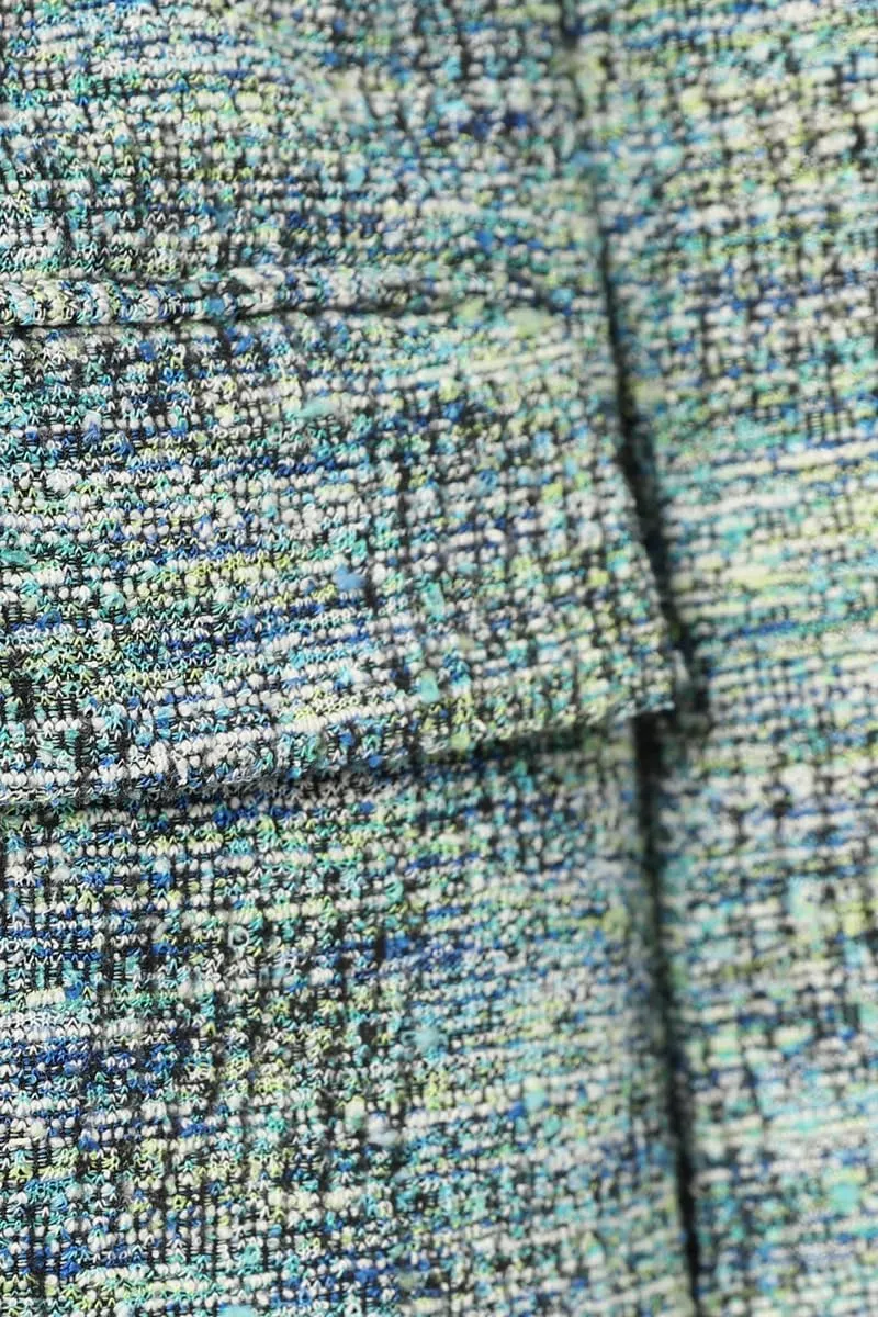TRNY Tweed Plaid Blazer Coat for Women - Oversized Double-Breasted Suit Jacket Casual Work Office Blazer with Pockets