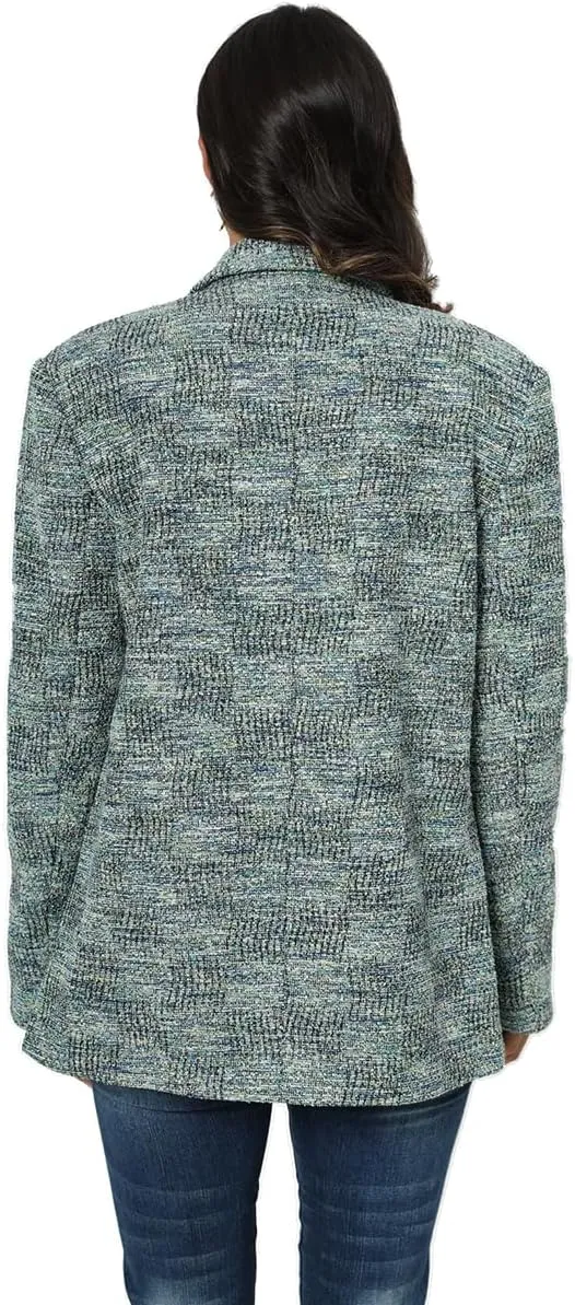TRNY Tweed Plaid Blazer Coat for Women - Oversized Double-Breasted Suit Jacket Casual Work Office Blazer with Pockets