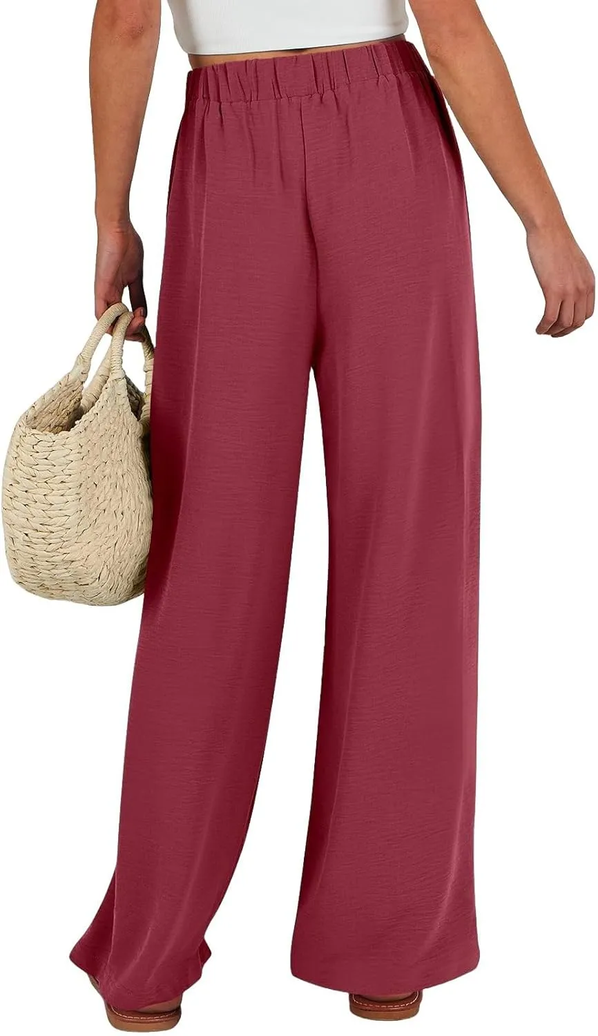 Wide Leg Pants Woman High Waisted Lounge Pants Adjustable Tie Palazzo Pant Flowy Casual Work Trousers with Pockets