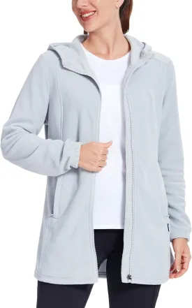 Willit Women's Long Fleece Jacket Full-Zip Thermal Fleece Hooded Jacket Lightweight Winter Coat