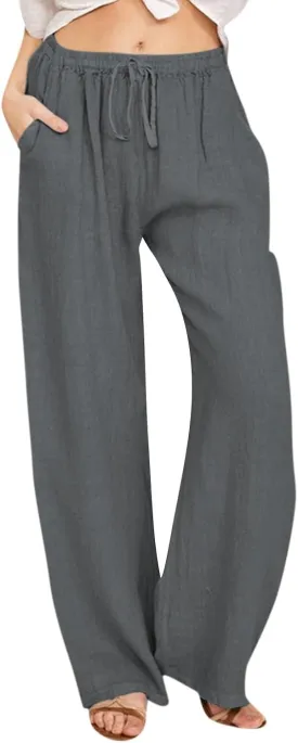 Women Linen Pants Casual High Waist Lightweight Lounge Pants Drawstring Loose Fit Summer Trousers with Pockets