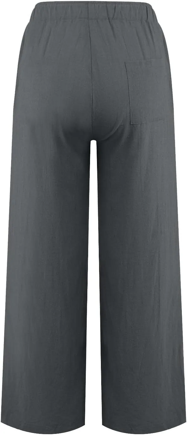 Women Linen Pants Casual High Waist Lightweight Lounge Pants Drawstring Loose Fit Summer Trousers with Pockets