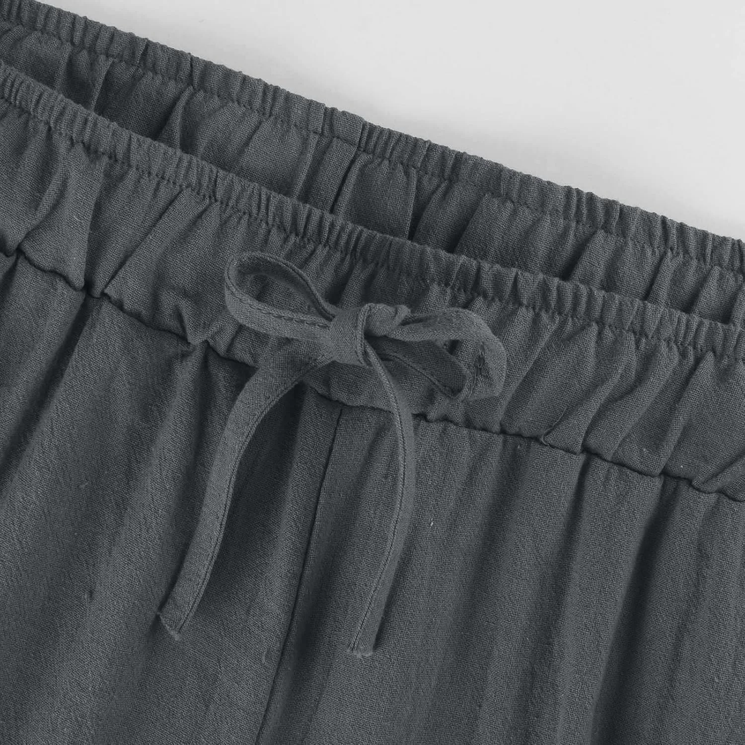 Women Linen Pants Casual High Waist Lightweight Lounge Pants Drawstring Loose Fit Summer Trousers with Pockets
