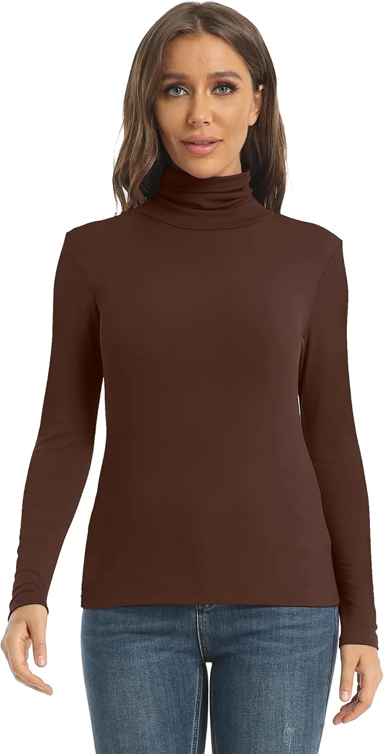 Women's Casual Long Sleeve Turtleneck Tops Slim Fitted Lightweight Base Layer Shirts