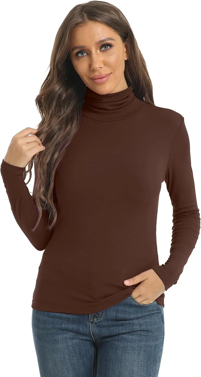 Women's Casual Long Sleeve Turtleneck Tops Slim Fitted Lightweight Base Layer Shirts