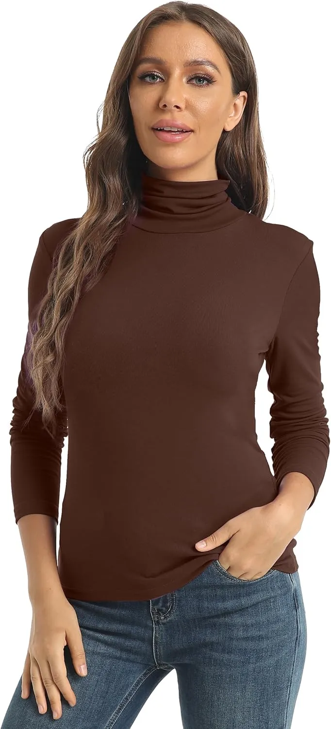 Women's Casual Long Sleeve Turtleneck Tops Slim Fitted Lightweight Base Layer Shirts