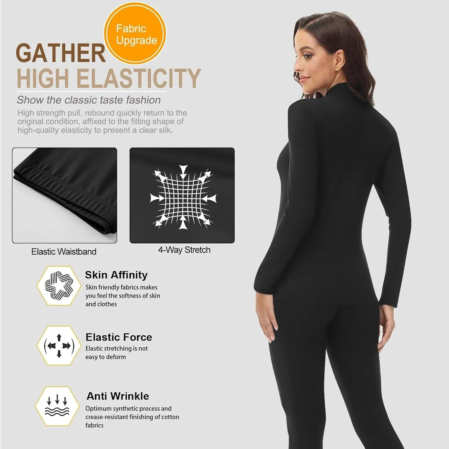 Women's Mock Neck Thermal Underwear Winter Fleece Ultra-Soft Warm Base Layer Set