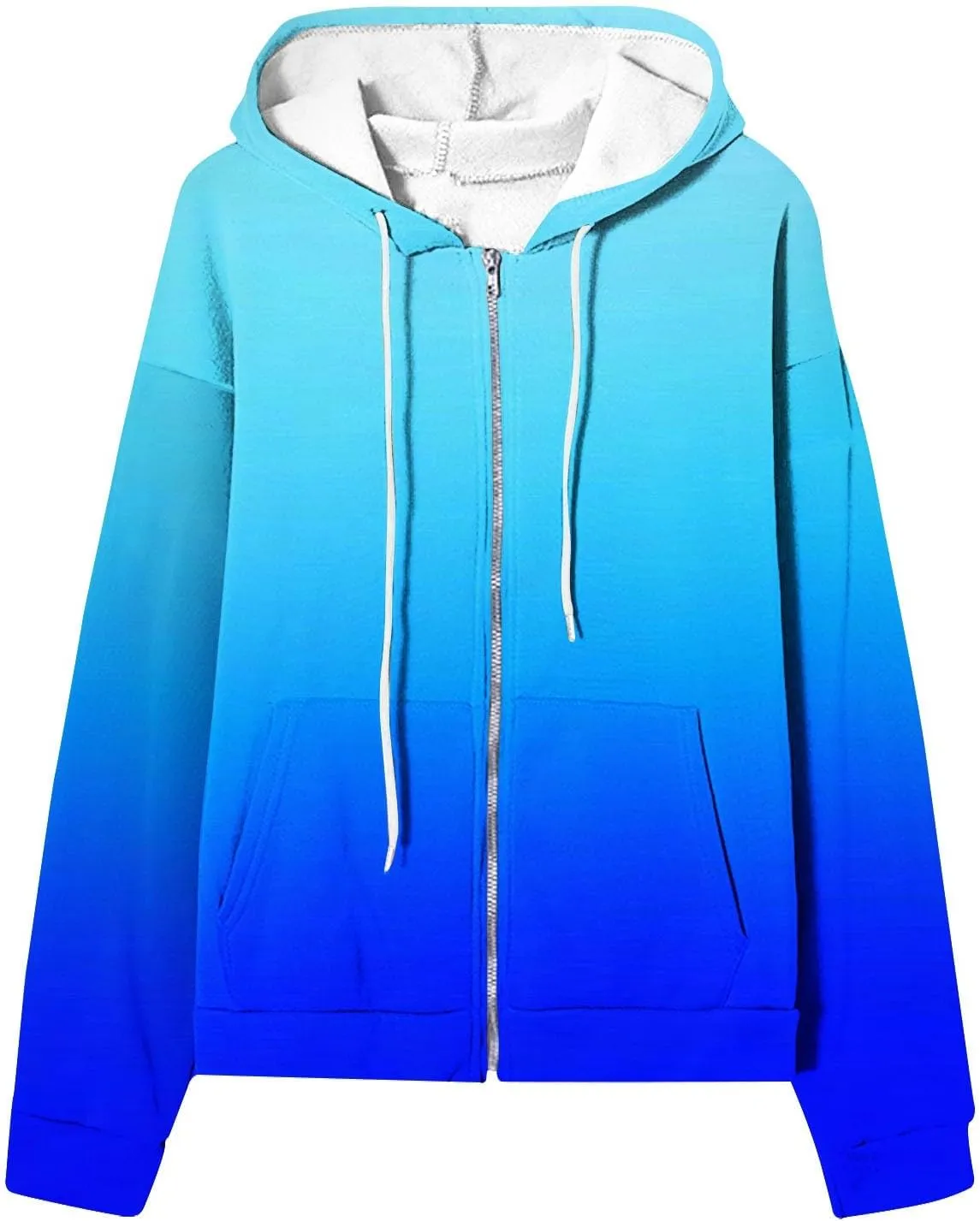 Womens Zip Up Hoodies Sherpa Lined Fleece Thermal Jacket Full Zip Long Sleeve Sweatshirts Gradient Color Shirts Coat