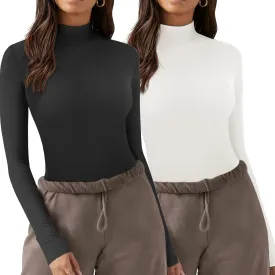 Zeagoo Womens Long Sleeve Shirts Mock Neck Turtleneck Slim Fitted Basic Crop Tops 2024 Fashion Casual T-Shirts